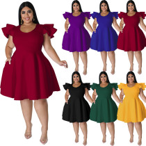 Plus Size Women Ruffles Short Sleeve Dress