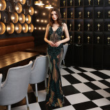 Women ElegantSequins Sleeveless Fishtail Long Evening Dress