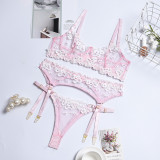 Women Sexy Mini Flower Underwire Embroidery Lingerie Set