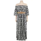 Plus Size Women Fall Off Shoulder Long Sleeve Dress with Belt