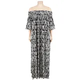 Plus Size Women Fall Off Shoulder Long Sleeve Dress with Belt