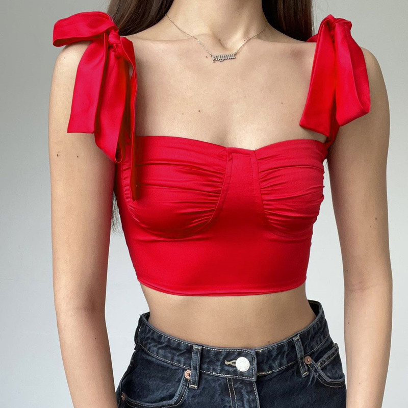 Wholesale Women Off Shoulder Pleated Sexy Tie Crop Top | Global Lover