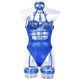 Women Sexy Bodysuit Mesh Straps Patchwork Halter Neck With Leg Rings Lingerie