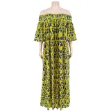 Plus Size Women Fall Off Shoulder Long Sleeve Dress with Belt