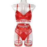 Women Sexy Mesh Patchwork With Leg Rings Erotic Lingerie Set
