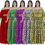 Plus Size Women Fall Off Shoulder Long Sleeve Dress with Belt