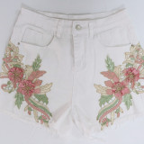 Women Summer Slim Fit Embroidered Denim Pants