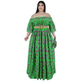 Plus Size Women Fall Off Shoulder Long Sleeve Dress with Belt