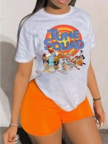 Camiseta estampada de manga corta de verano para mujer de talla grande + conjunto de dos piezas de pantalones cortos