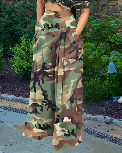 Pantalon large à imprimé camouflage pour femme printemps/été