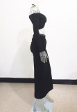 Fall Women Off Shoulder Halter Neck Long Sleeve Knot Crop Top+ Maxi Dress Two Piece