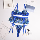 Women Sexy Flower Embroidery Underwire Lingerie Set