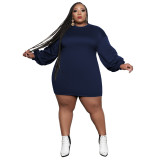 Dress Fall Winter Solid Round Neck Tight Fitting Plus Size Women's Dress