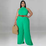 Plus Size Women's Casual Solid Color Belted Jumpsuit