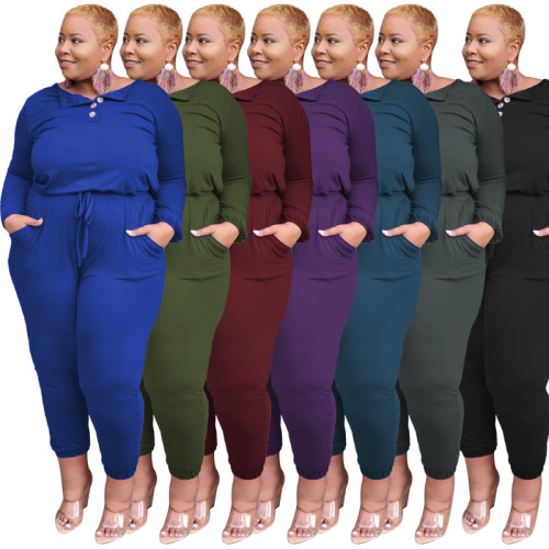 Automne/Hiver Solid Lace-Up Fashion Casual Loose Plus Size Combinaison Femme