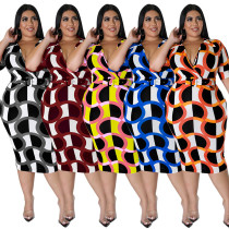 Fashion Plus Size Women's Summer Workwear Sexy Bodycon Multicolor Dress