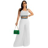 Women's multicolor chiffon high temperature shaping pleated elastic shoulder strap two-piece summer fashion