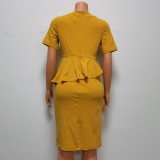 African Women Summer Ruffle Short Sleeve Sexy Bodycon Dress