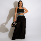 Women's multicolor chiffon high temperature shaping pleated elastic shoulder strap two-piece summer fashion