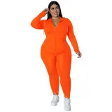 Plus Size Women's Solid Fall Hood Long Sleeve Pants Fashion Casual Set