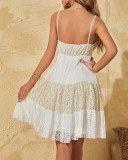 summer women's contrast color hollow out lace dress