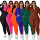 Plus Size Women's Solid Fall Hood Long Sleeve Pants Fashion Casual Set