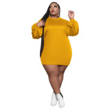 Dress Fall Winter Solid Round Neck Tight Fitting Plus Size Women's Dress