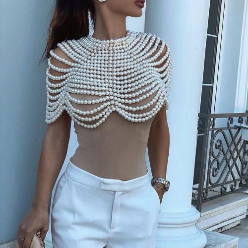 women's sexy fashion pearl crop top
