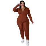 Plus Size Women's Solid Fall Hood Long Sleeve Pants Fashion Casual Set
