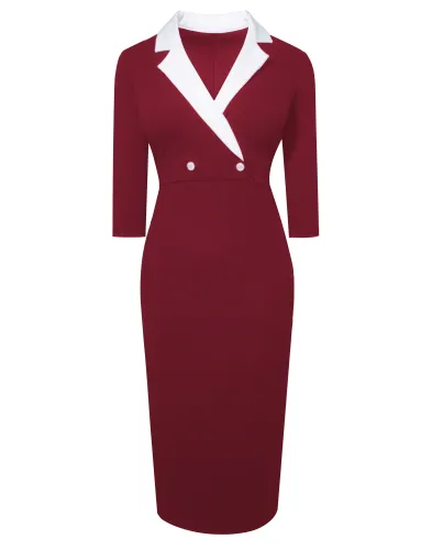 Fashion Women Chic Elegant Suit Skirt Button Patchwork Dress