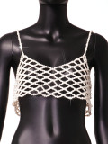 Hollow out pearl sexy vest top nightclub party top