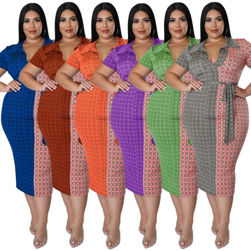Мода плюс размер женская летняя мода повседневная рубашка с цветными блоками облегающее платье с воротником рубашки