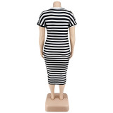 Fashion Plus Size Women's Summer Fashion Casual Striped Loungewear Multicolor Dress