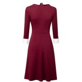 Fall Chic Long Sleeve Button Patchwork Mid Waist Colorblock Comfort Dress