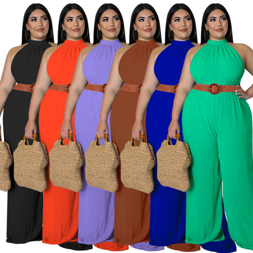 Combinaison ceinturée décontractée de couleur unie pour femmes de grande taille