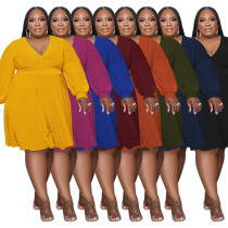 Women's Solid Color Cross V-Neck Belt Loose Knitting Plus Size Dress