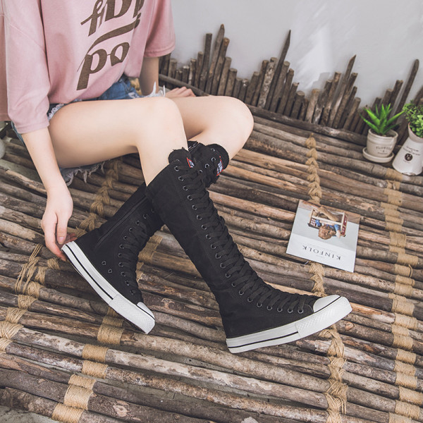 High-top canvas shoes women's inner height increase Casual shoes women's flat shoes