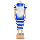 Fashion Plus Size Women's Summer Fashion Casual Striped Loungewear Multicolor Dress