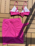 Summer Solid Sexy Two Piece Swimwear And Skirt Set
