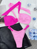 Summer Color Contrast Single Strap Two Piece Swimsuit