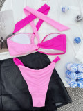 Summer Color Contrast Single Strap Two Piece Swimsuit