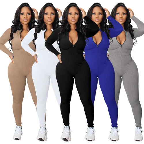 Women Fall Zip Long Sleeve Sports Jumpsuit