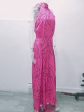 Summer Women Elegant Lace-Up Sleeveless Halter Neck Print Jumpsuit