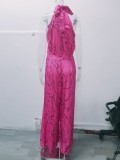 Summer Women Elegant Lace-Up Sleeveless Halter Neck Print Jumpsuit