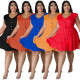 Plus Size Women's Solid Color Ruffled Short Sleeve Button Up Casual A-line Dress
