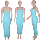 Women's Sexy Solid Color Strapless Dress Fashion Chic Long Dress