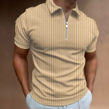 Spring Summer Polo Shirt Zip Stripe Men's Polo T-Shirt