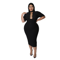 Vestido de talla grande sexy con corte para mujer Vestido de fiesta ceñido al cuerpo entallado negro
