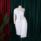 Summer Sexy White One Shoulder Short Sleeve With Bow-Tie Party Dress