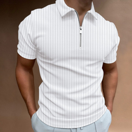 Polo printemps-été à rayures zippées T-shirt pour homme